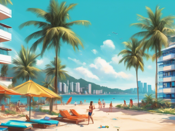 Here's a DALL-E prompt for an image related to this article:nnA sunny beachfront view in Pattaya, Thailand, with modern, colorful apartment buildings in the foreground. Palm trees line the beach, and a few people are visible relaxing on the sand. The clear blue sky and turquoise water create a tropical paradise atmosphere.