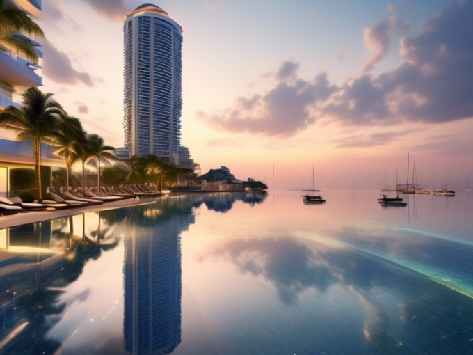 Here's a DALL-E prompt for an image related to this article:nnA stunning panoramic view of Pattaya's coastline at sunset, featuring a modern luxury high-rise condominium in the foreground with floor-to-ceiling windows, a lavish infinity pool on the balcony, and palm trees swaying in the breeze. The ocean sparkles with golden reflections, and distant boats can be seen on the horizon.