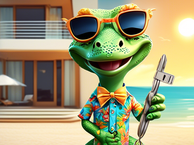 Here's a DALL-E prompt for an image related to this article:nnA stylized illustration of a smiling cartoon gecko wearing sunglasses and a Hawaiian shirt, standing in front of a modern beachfront condo building in Pattaya, Thailand. The gecko is holding a set of house keys and a 'For Sale' sign. Palm trees and a bright sun in the background suggest a tropical paradise.